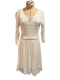 Free People Cream Crochet Detail Knit Dress with 3/4 Sleeves