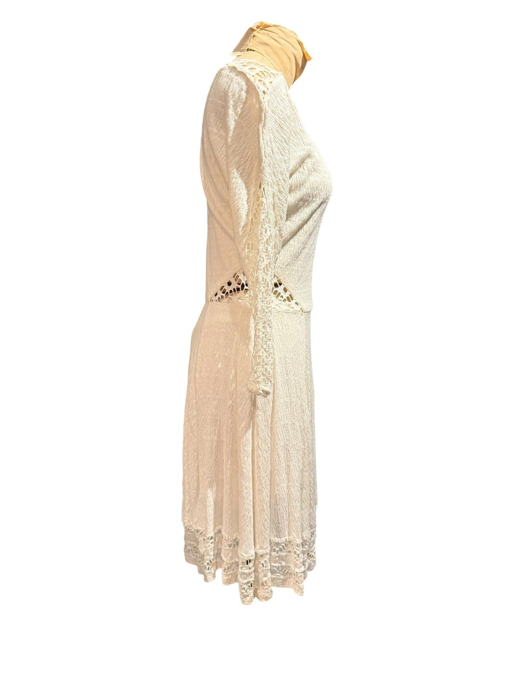 Free People Cream Crochet Detail Knit Dress with 3/4 Sleeves