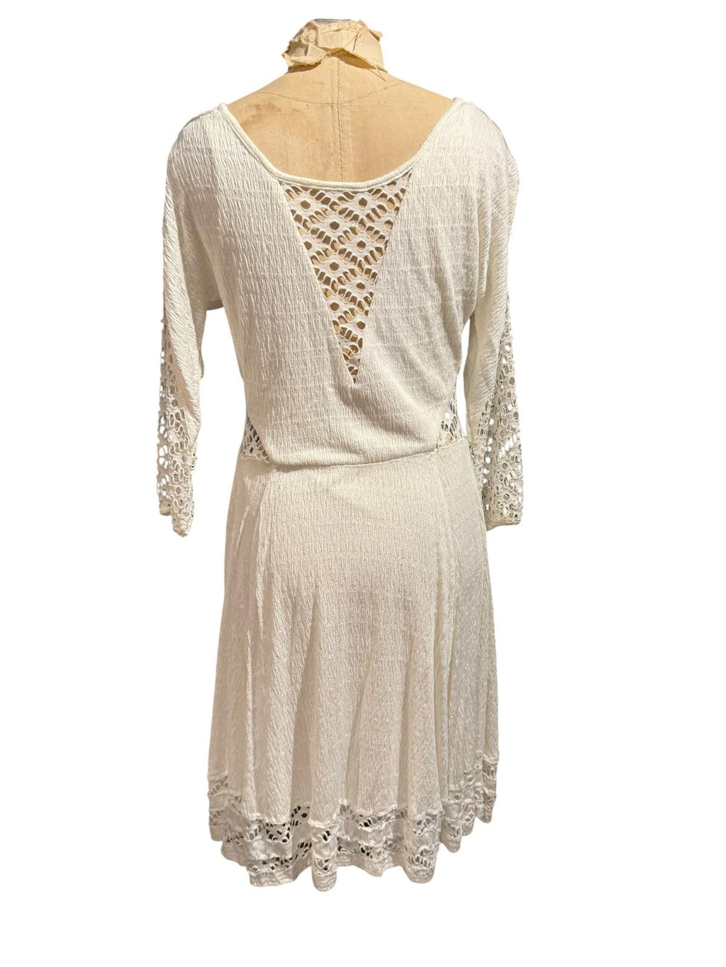 Free People Cream Crochet Detail Knit Dress with 3/4 Sleeves