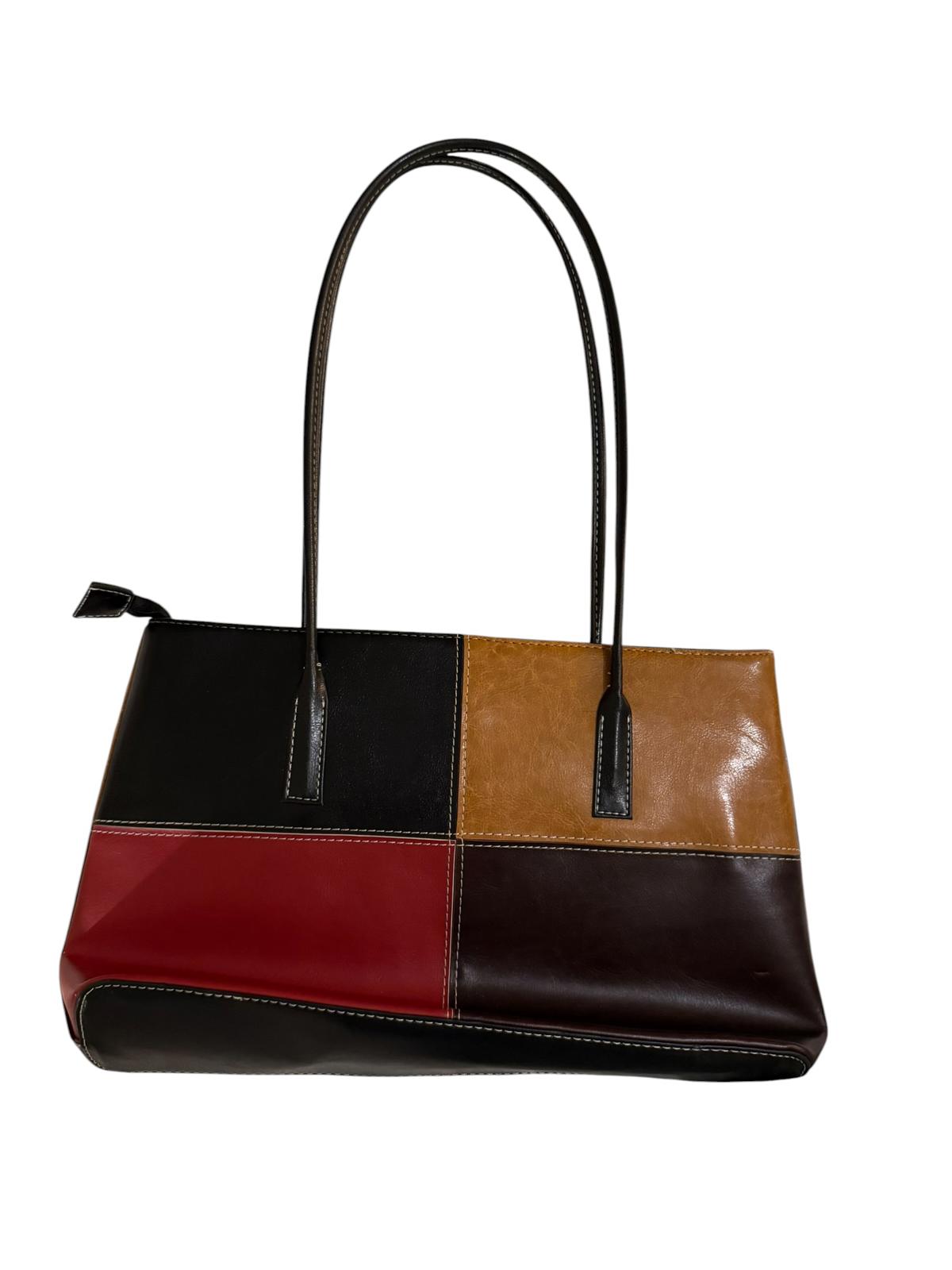 Color Block Leather Tote Bag with Long Handles