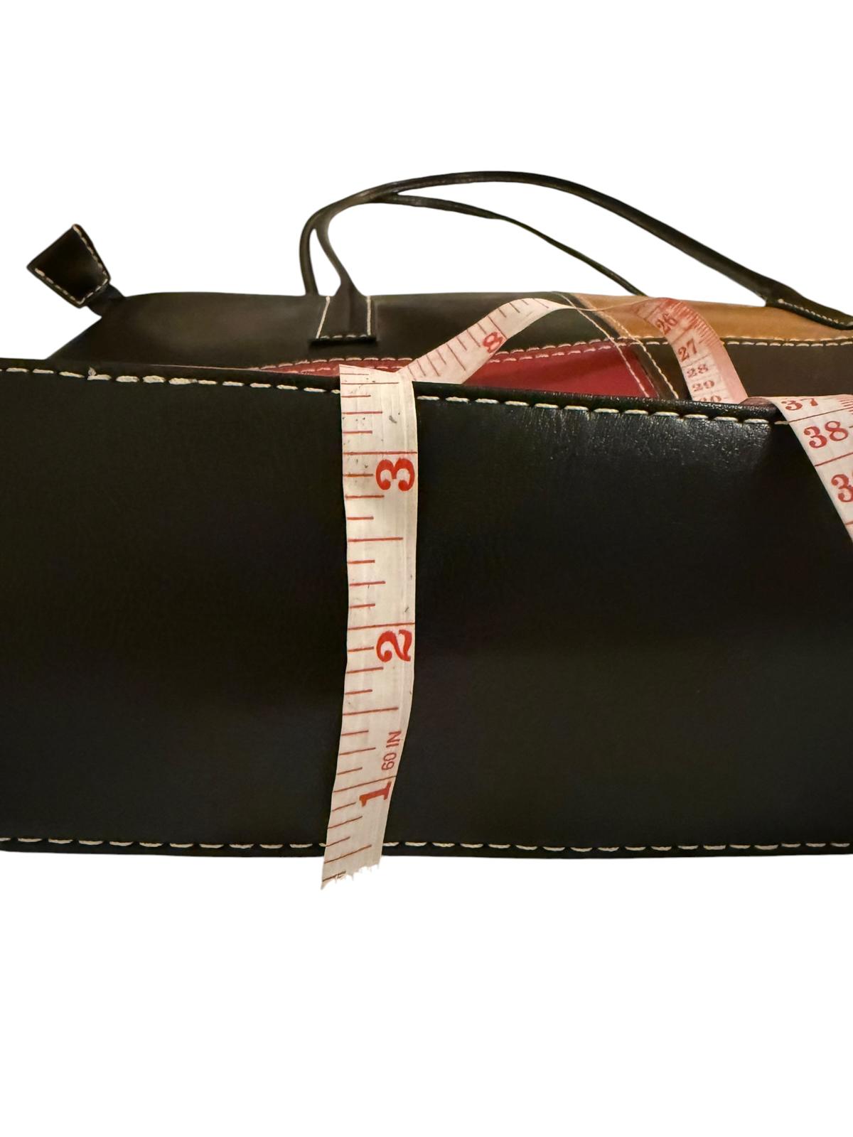 Color Block Leather Tote Bag with Long Handles