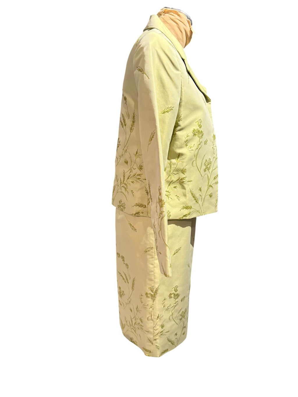 Oscar de la Renta Elegant Vintage Floral Embroidered Dress and Jacket Set