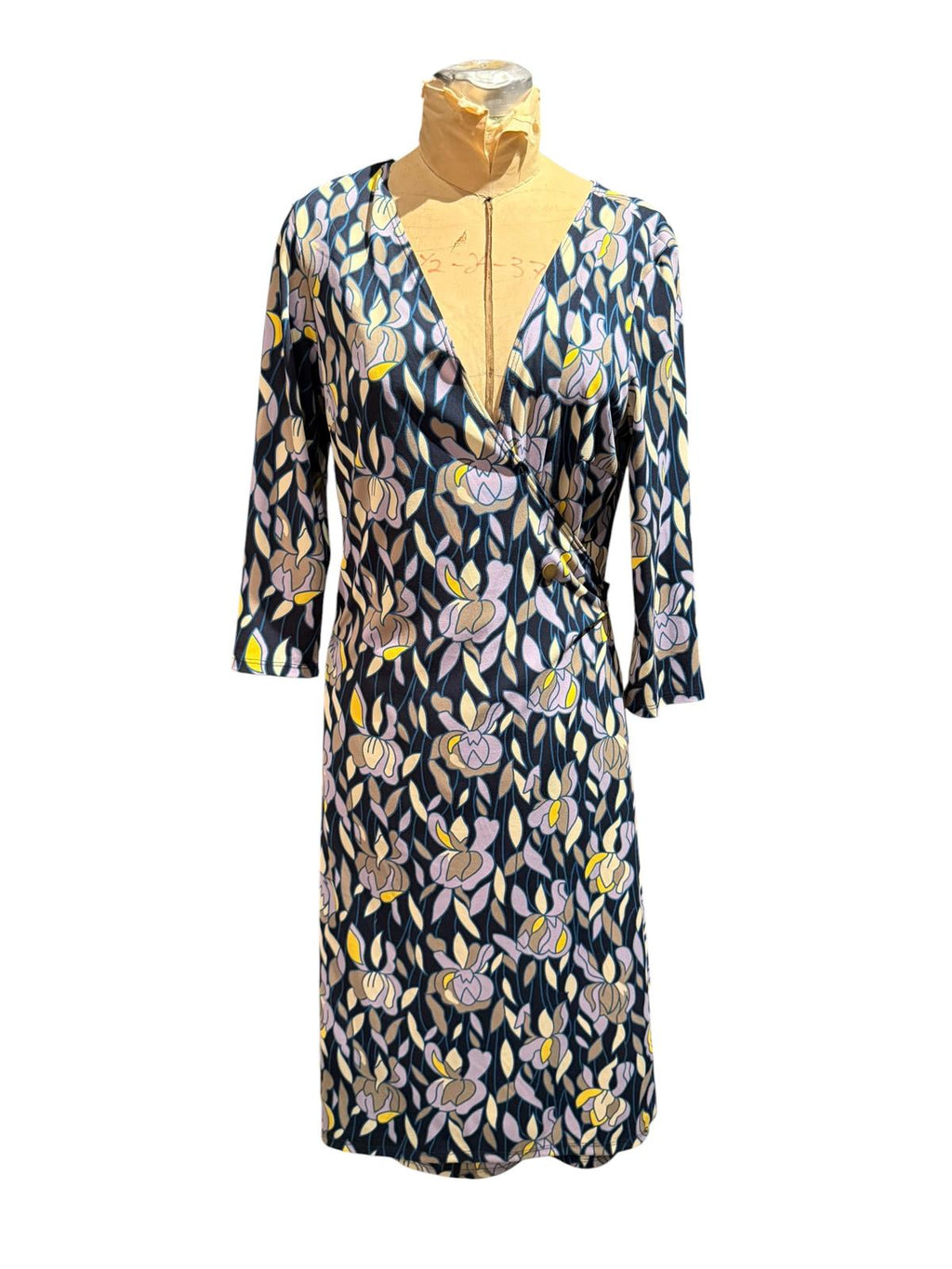 BCBG Floral Pattern Wrap Dress with 3/4 Sleeves