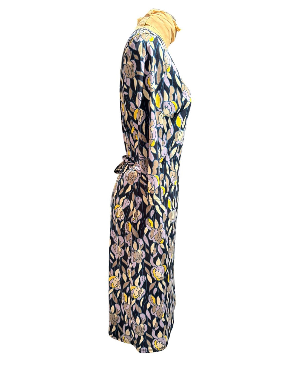 BCBG Floral Pattern Wrap Dress with 3/4 Sleeves