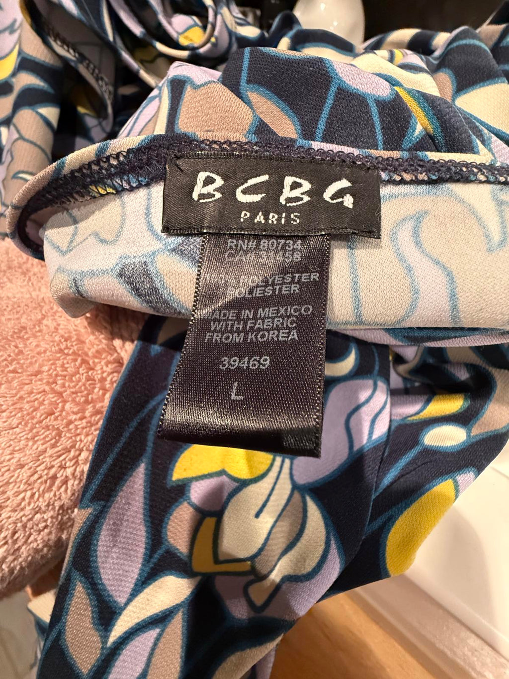 BCBG Floral Pattern Wrap Dress with 3/4 Sleeves