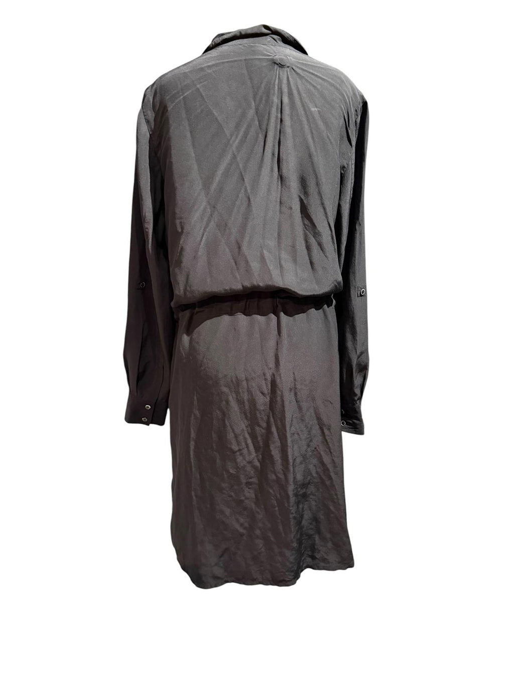Eileen Fisher Black Long Sleeve Button-Up Shirt Dress with Drawstring