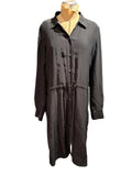Eileen Fisher Black Long Sleeve Button-Up Shirt Dress with Drawstring
