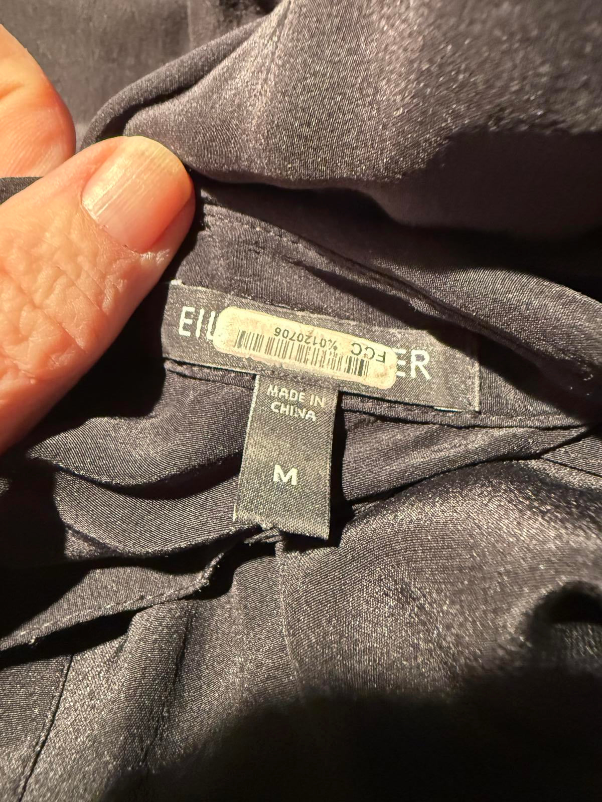 Eileen Fisher Black Long Sleeve Button-Up Shirt Dress with Drawstring