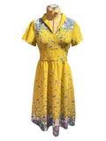 ModCloth Yellow Floral Dress with Collar and Elastic Waist