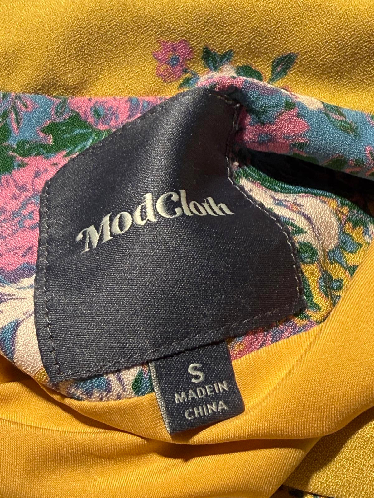 ModCloth Yellow Floral Dress with Collar and Elastic Waist