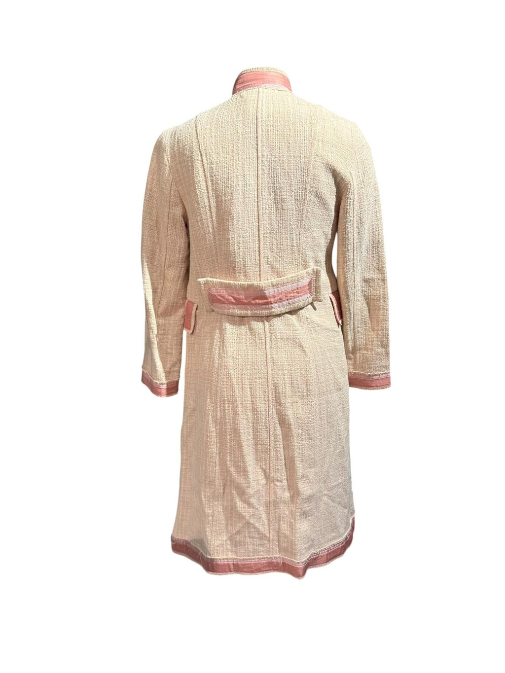 Zara Long Pink Textured Coat and Skirt Set with Trim Details