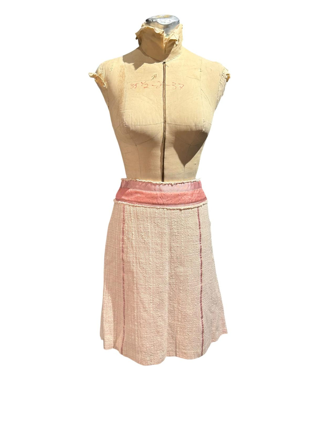 Zara Long Pink Textured Coat and Skirt Set with Trim Details