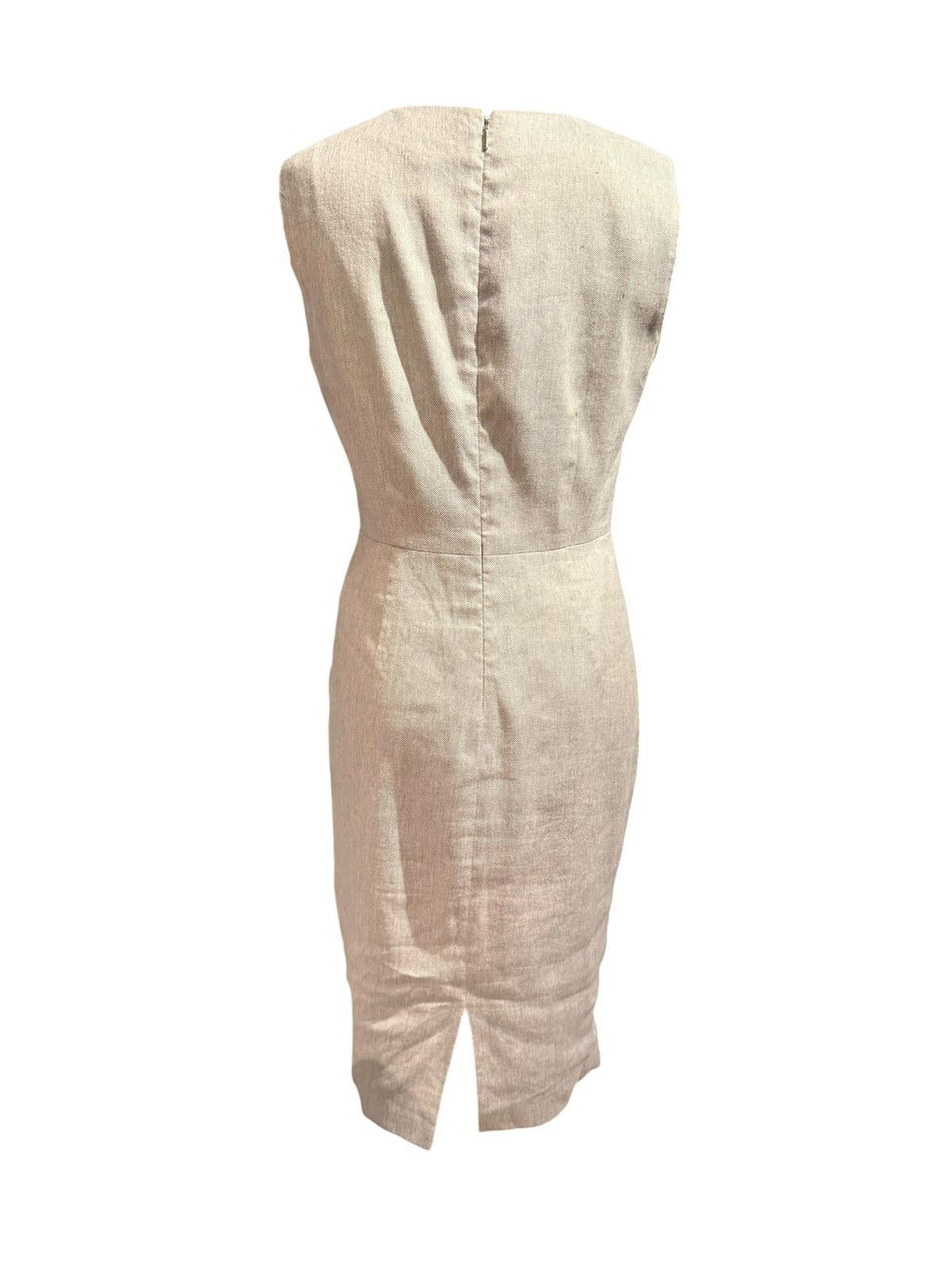 Rebecca Taylor Sleeveless Beige Linen Sheath Dress with Front Detail