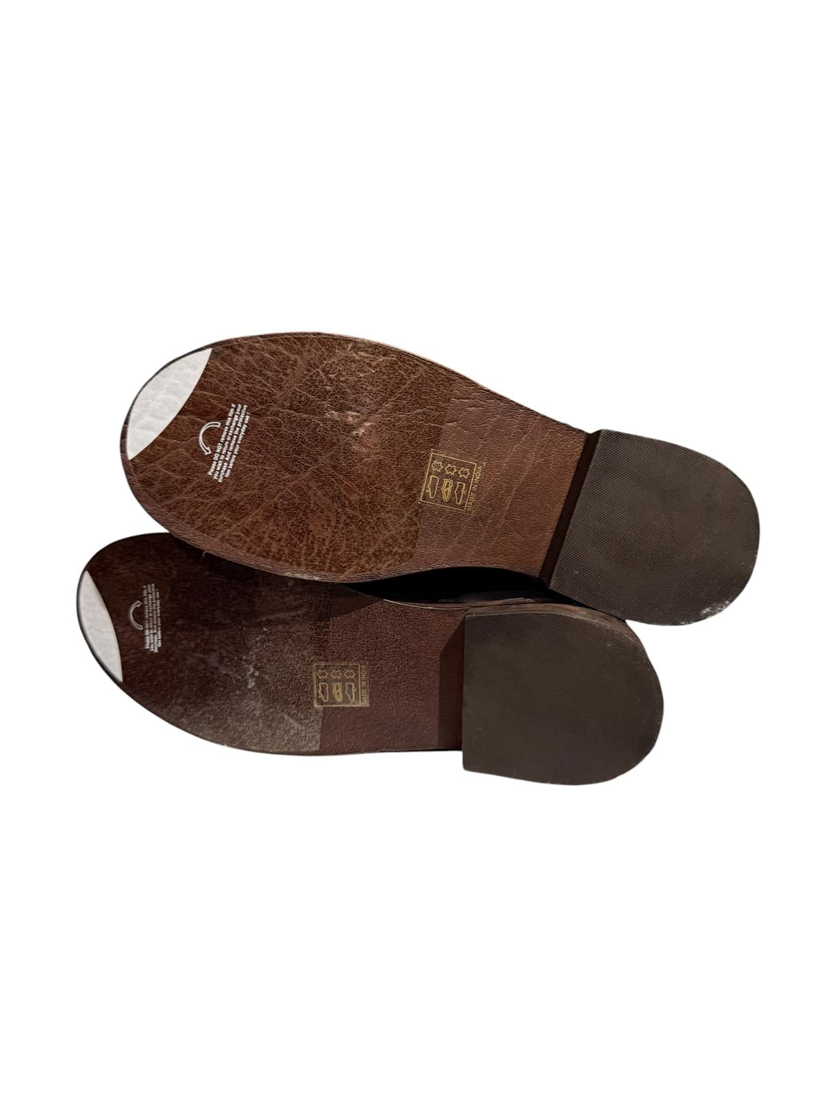 Free People Billie Buckle Blue Leather Mid-Calf Boots with Brown Braided Straps