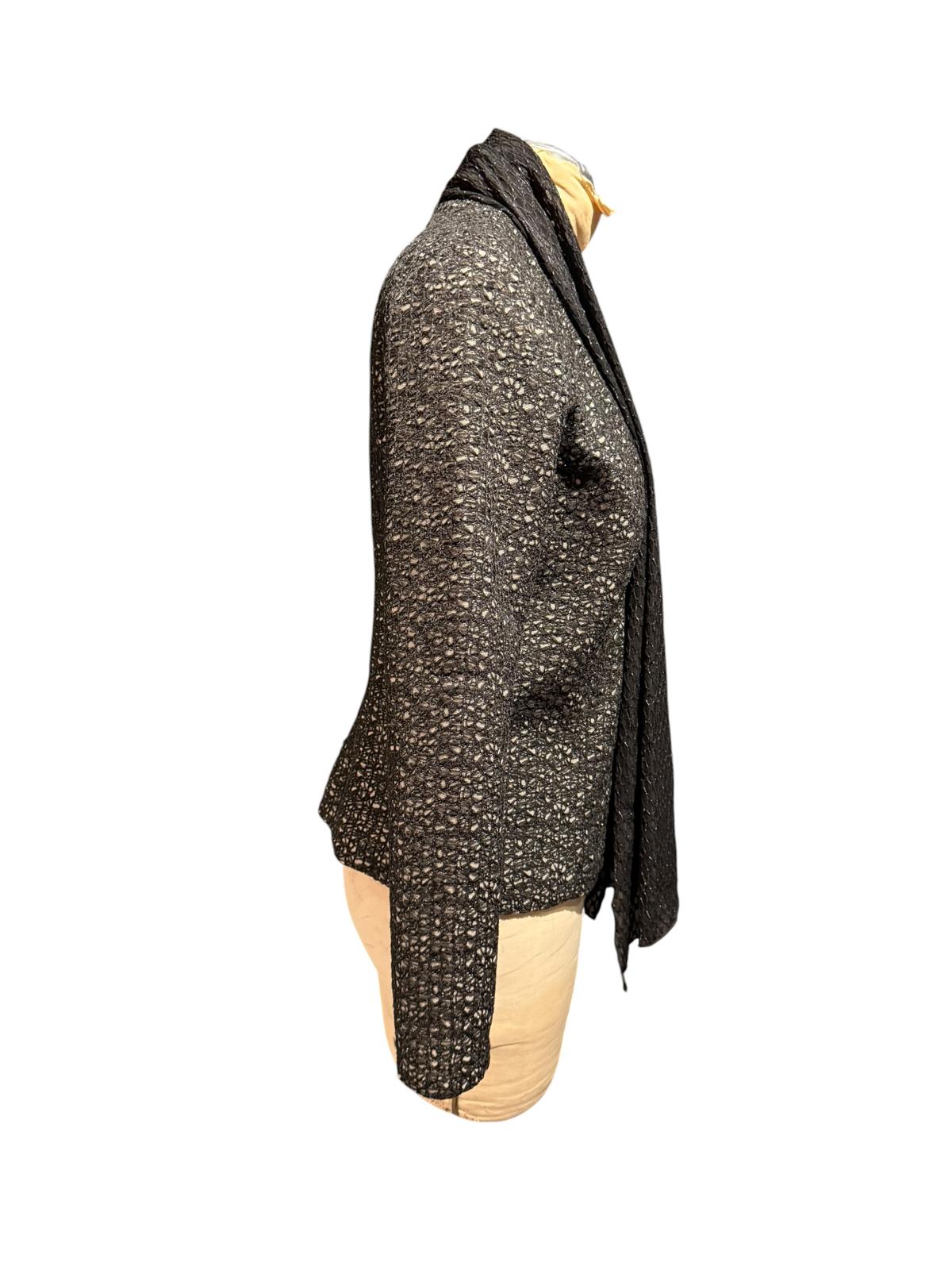 Alberto Makali Black Textured Open Front Blazer with Attached Scarf