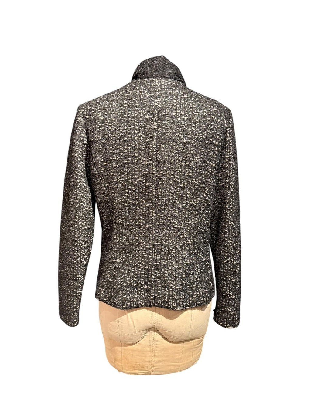 Alberto Makali Black Textured Open Front Blazer with Attached Scarf