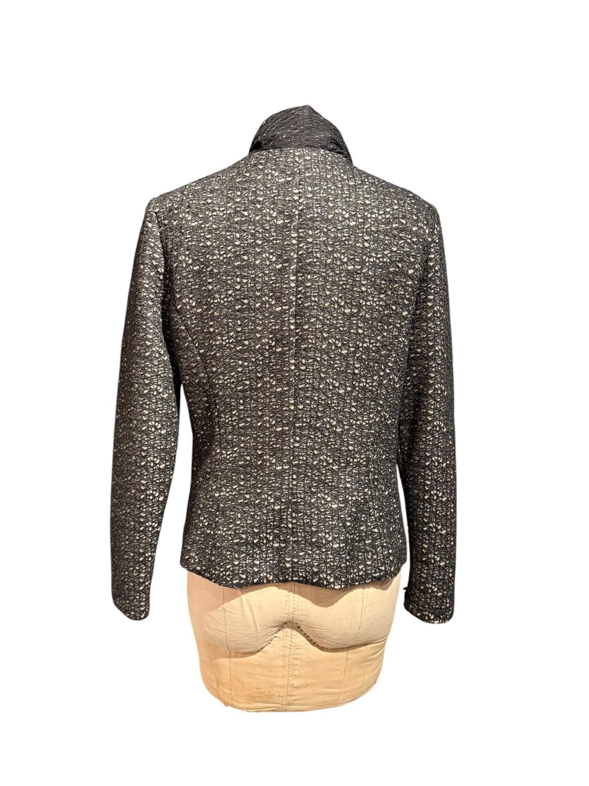 Alberto Makali Black Textured Open Front Blazer with Attached Scarf