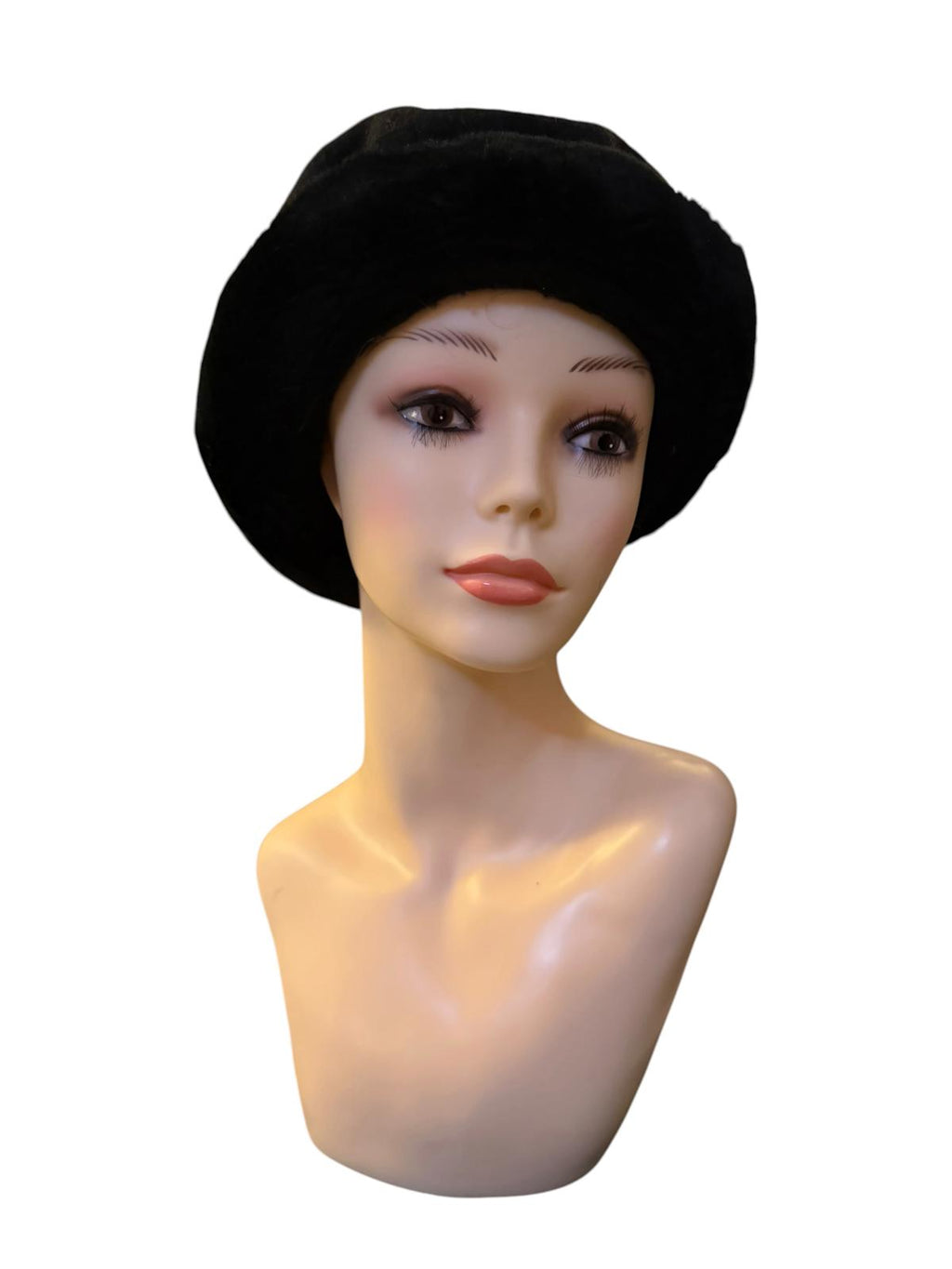 Black Faux Fur Trim Wool Beret Hat