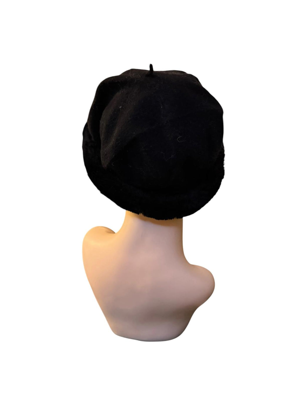 Black Faux Fur Trim Wool Beret Hat