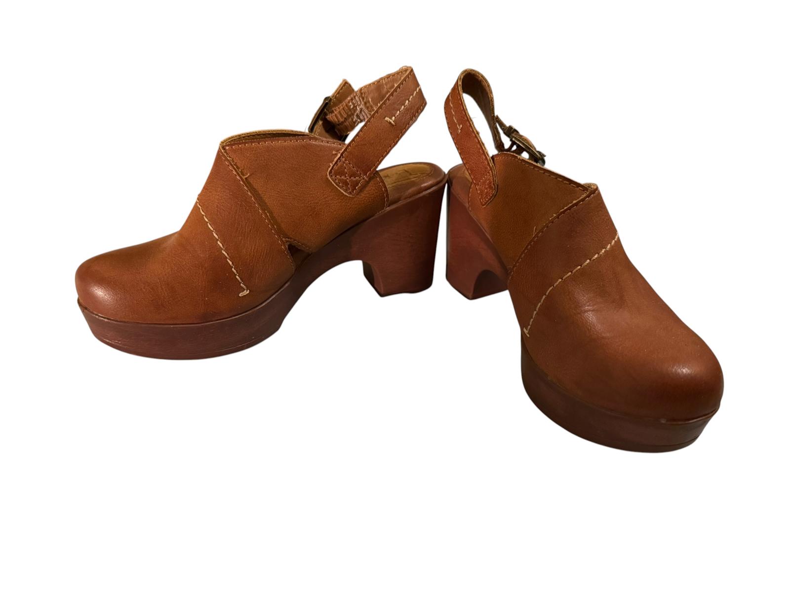 Born BOC Brown Leather Slingback Heeled Clog Shoes