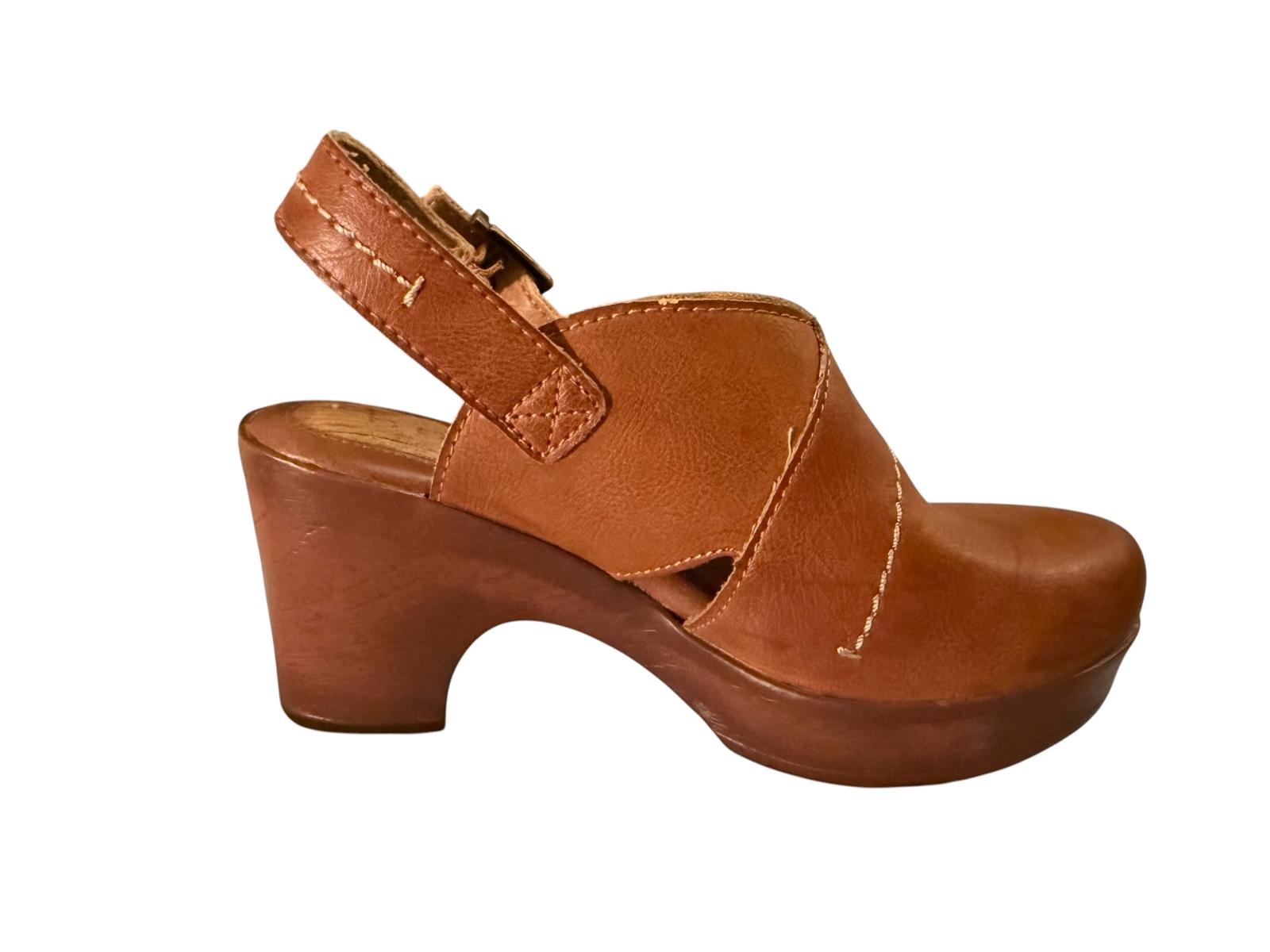 Born BOC Brown Leather Slingback Heeled Clog Shoes