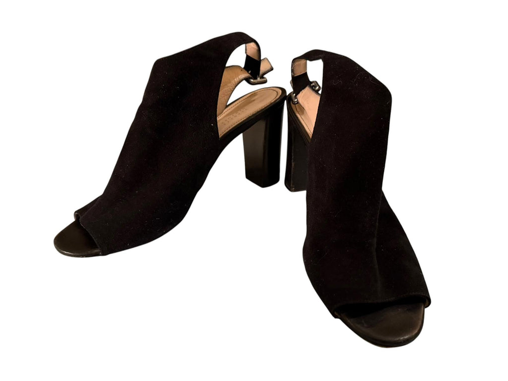 Barneys New York Suede Black Open Toe Slingback Block Heel Shoes