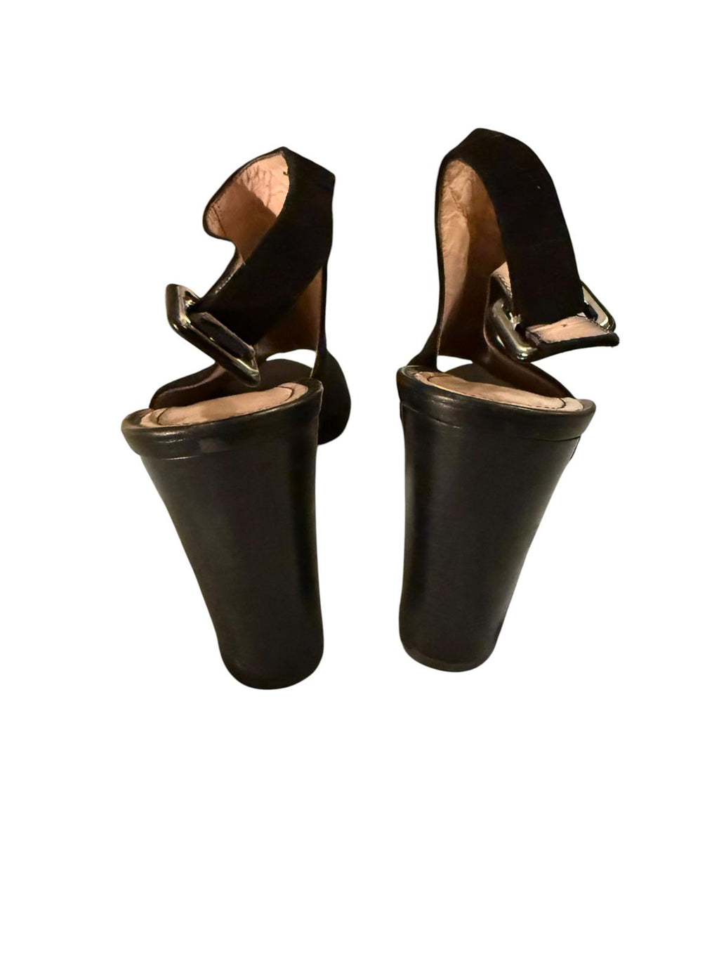 Barneys New York Suede Black Open Toe Slingback Block Heel Shoes