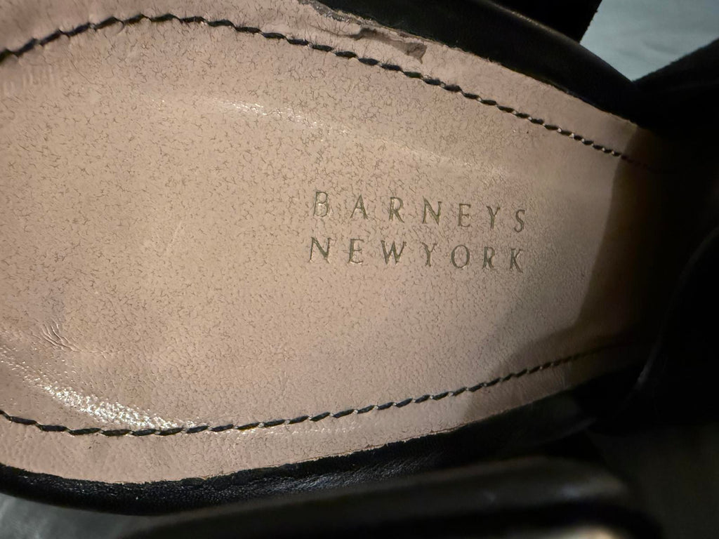 Barneys New York Suede Black Open Toe Slingback Block Heel Shoes
