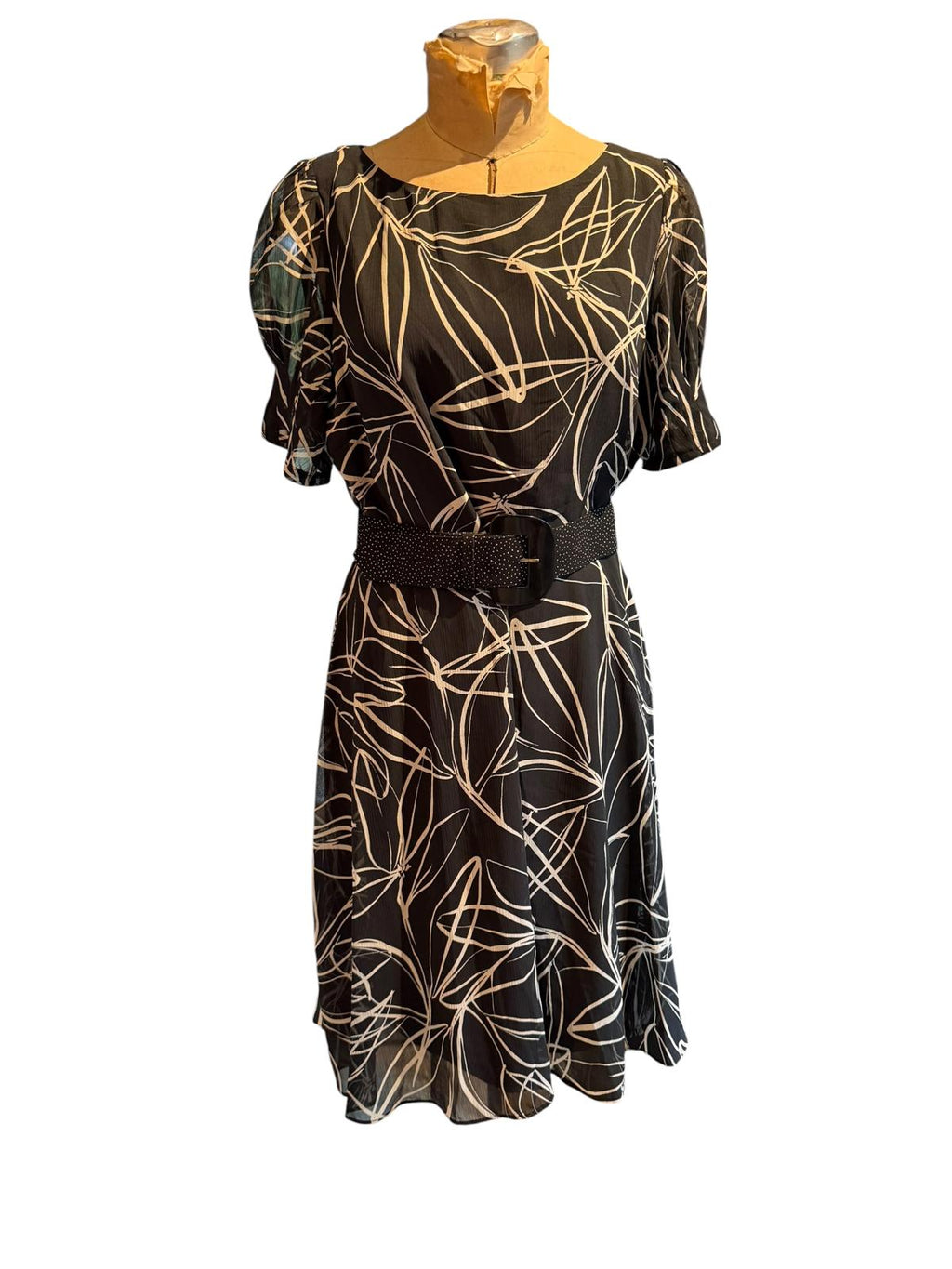 DKNY Black and White Abstract Print Dress