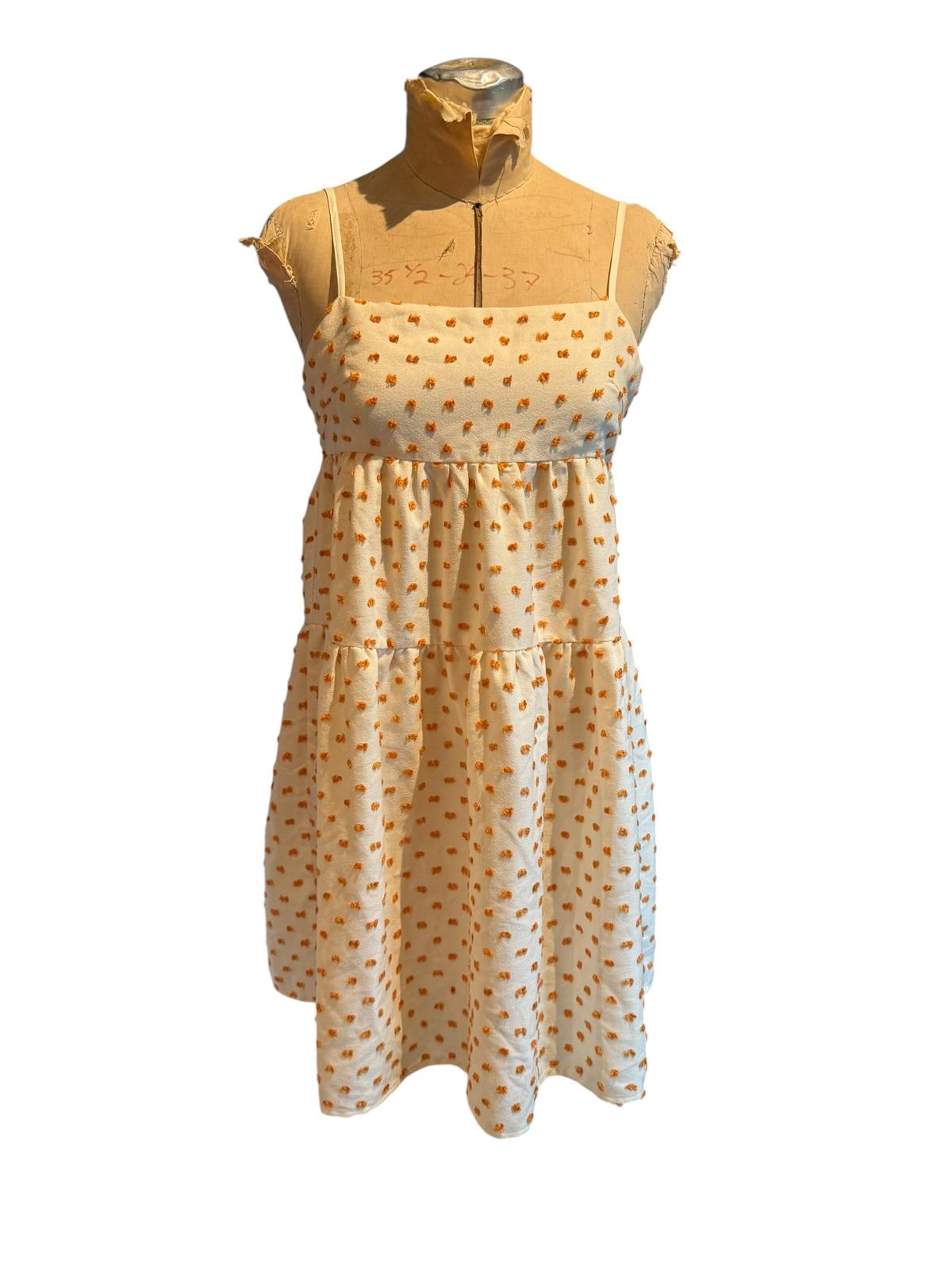 Storia White and Orange Polka Dot Spaghetti Strap Dress