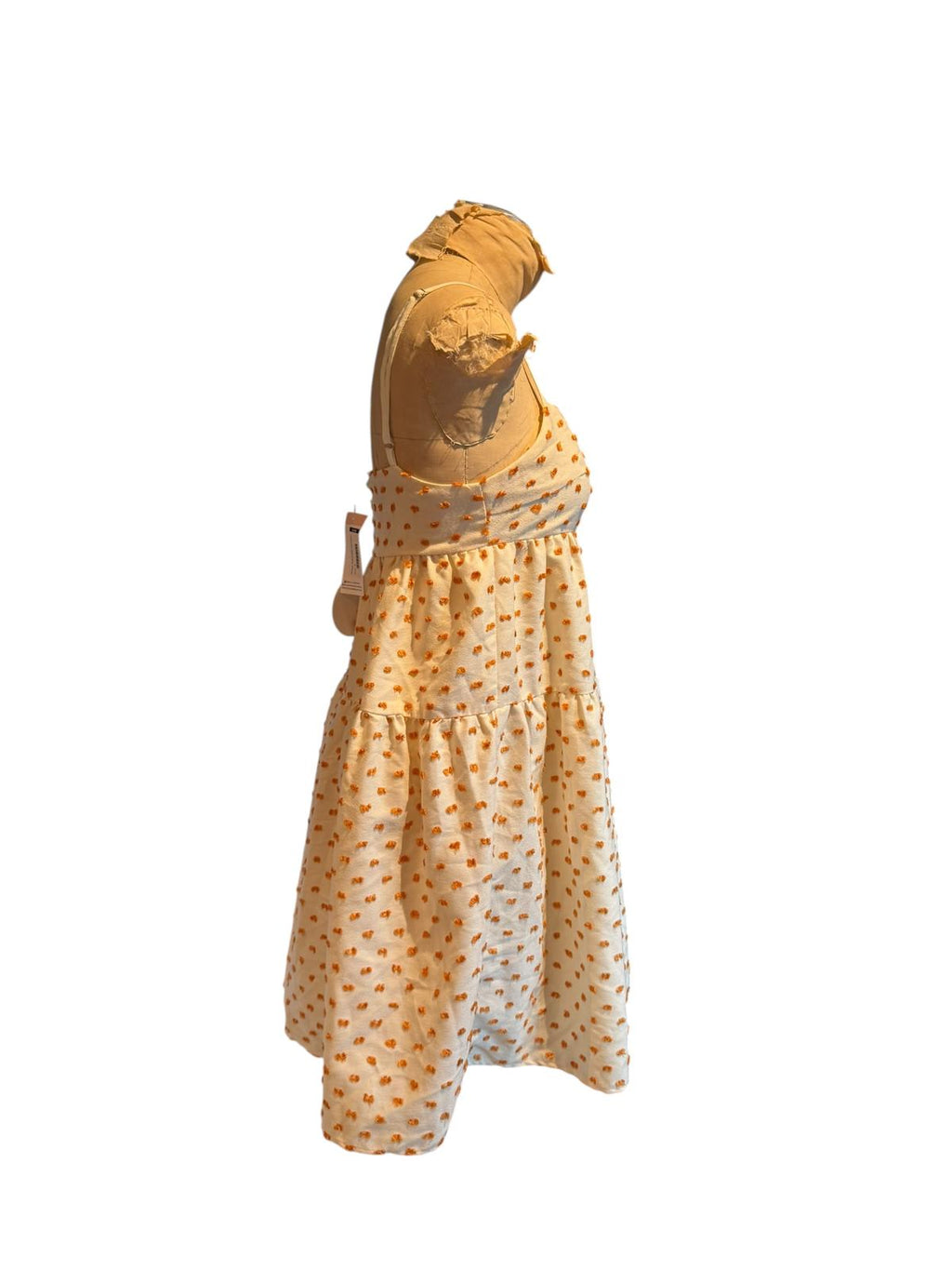 Storia White and Orange Polka Dot Spaghetti Strap Dress