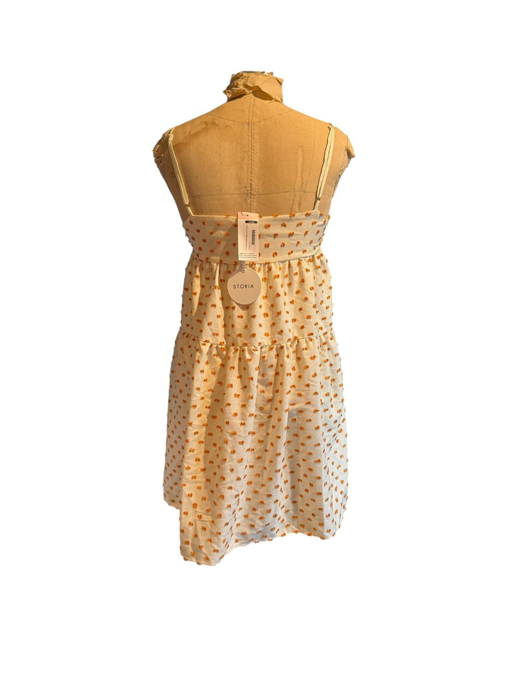 Storia White and Orange Polka Dot Spaghetti Strap Dress