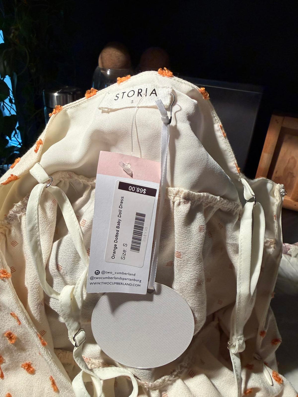 Storia White and Orange Polka Dot Spaghetti Strap Dress