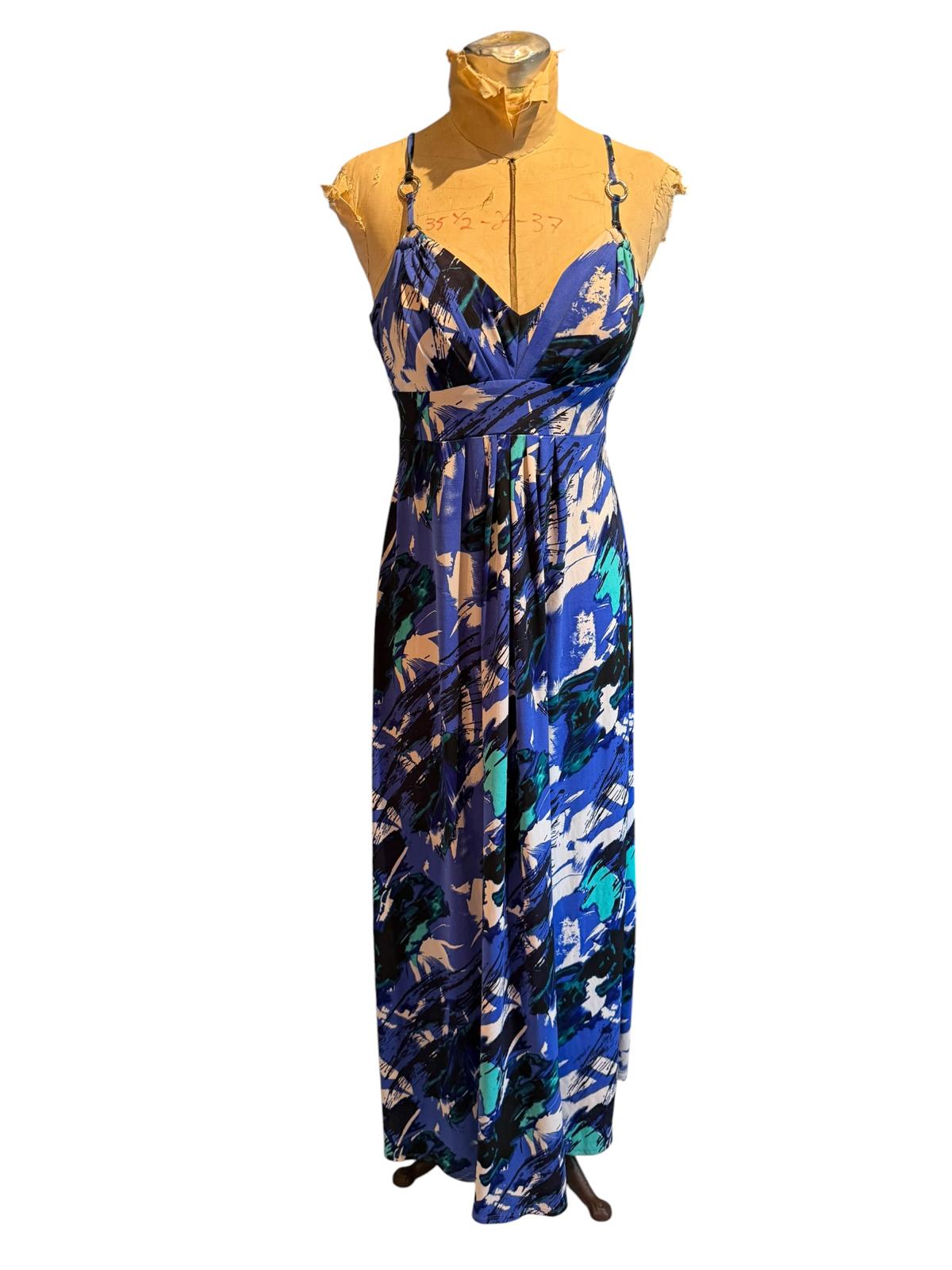 Bisou Bisou Blue Abstract Print Maxi Dress