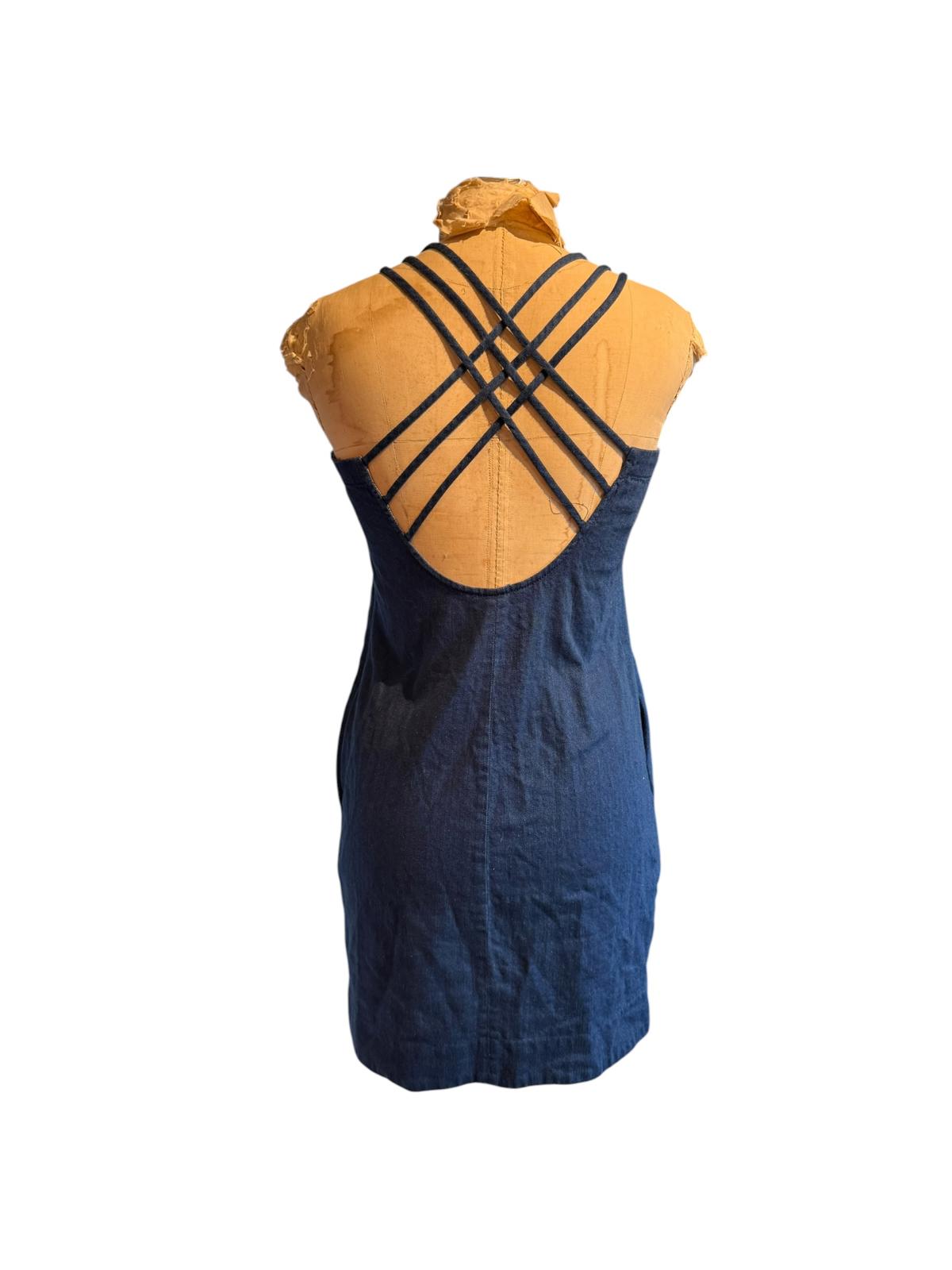 Armani Exchange AX Navy Blue Denim Sleeveless Dress with Crisscross Straps
