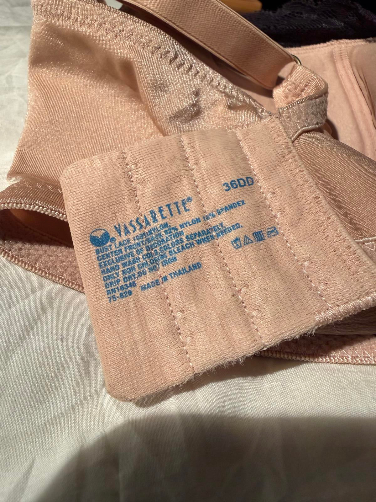 Vassarette Lace Overlay Nude and Black Bra with Adjustable Straps