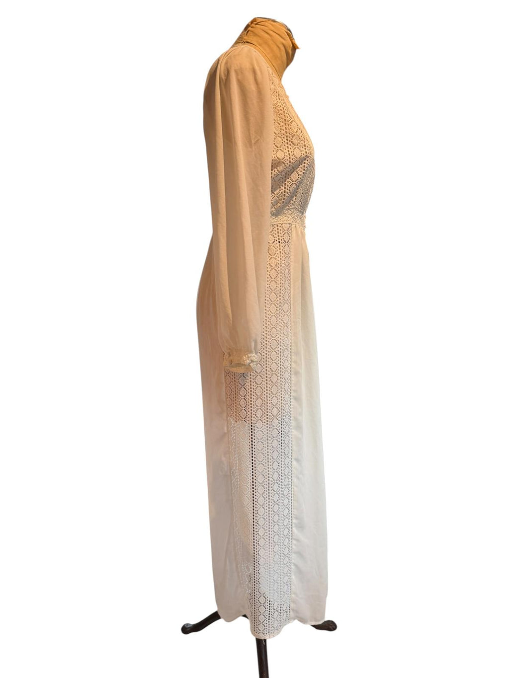 Forever 21 Vintage Long White Lace Robe Dress Cover-up with Sheer Sleeves