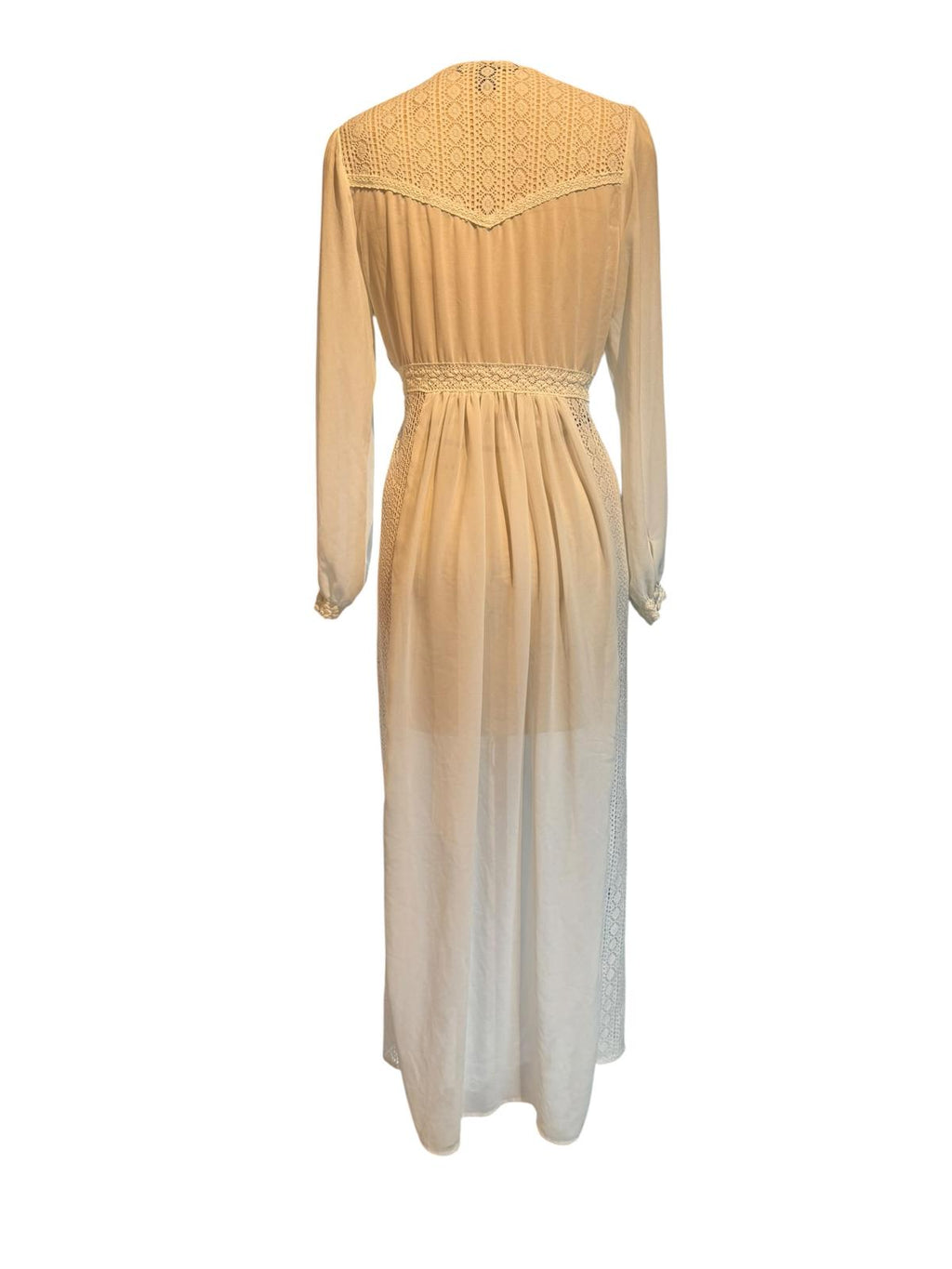 Forever 21 Vintage Long White Lace Robe Dress Cover-up with Sheer Sleeves