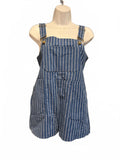 Blue and White Striped Denim Overall Shorts