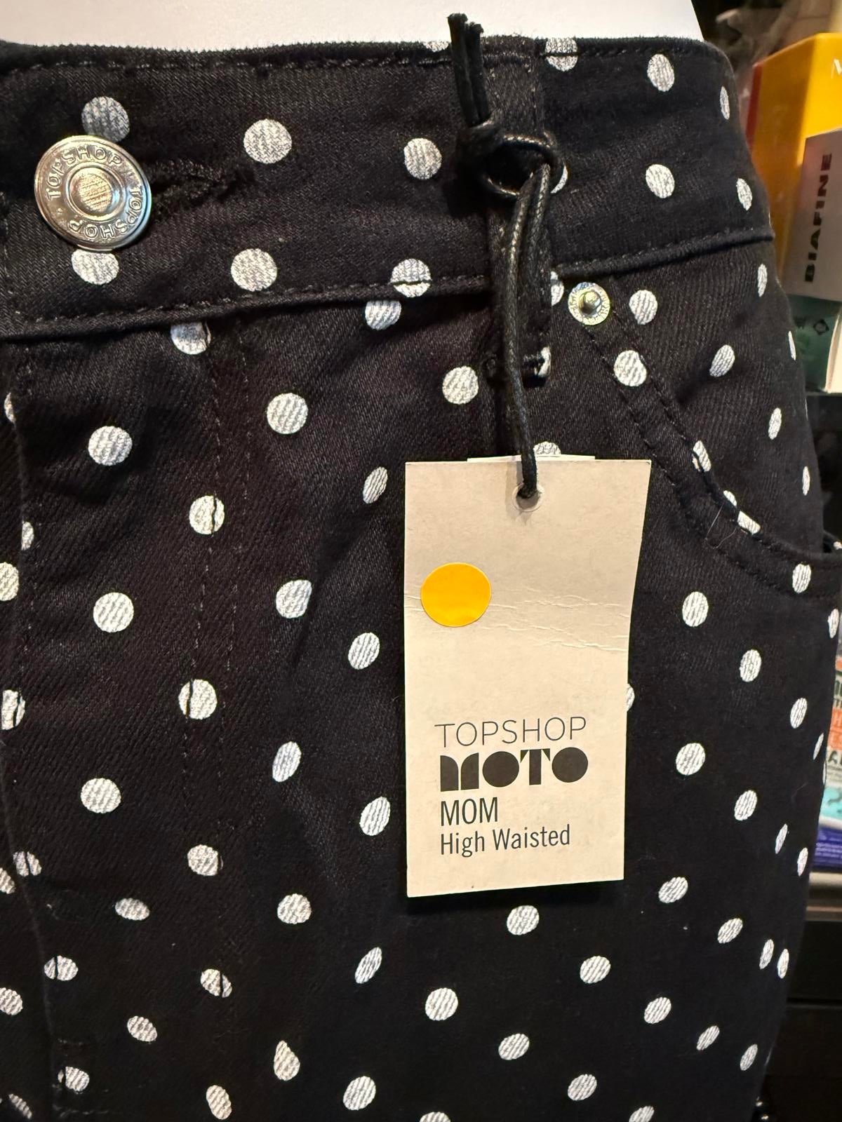 Topshop Moto Mom High Waisted Polka Dot Pants