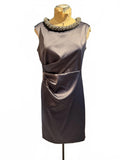 Eliza J. Elegant Sleeveless Satin Dress with Embellished Collar