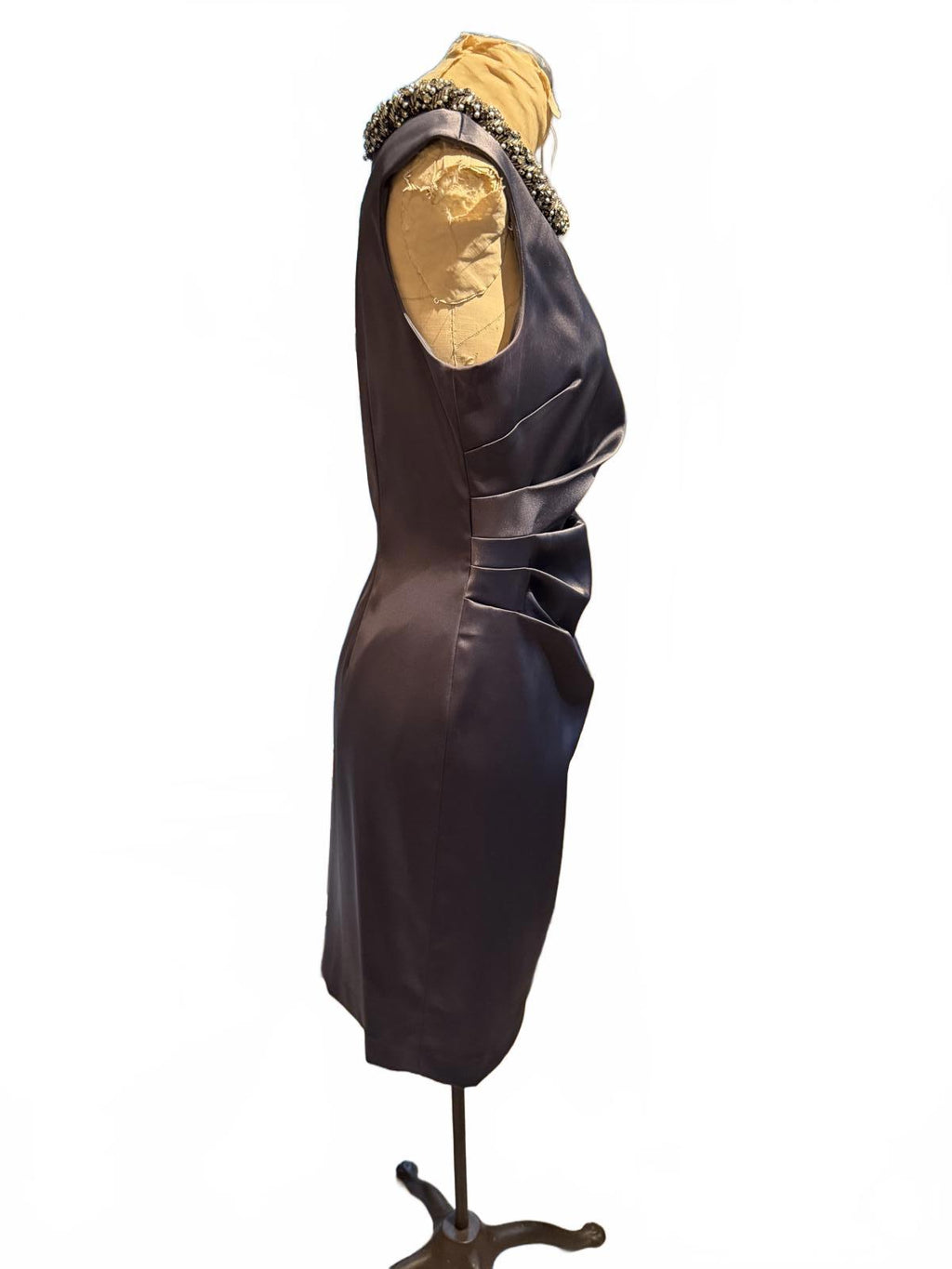 Eliza J. Elegant Sleeveless Satin Dress with Embellished Collar