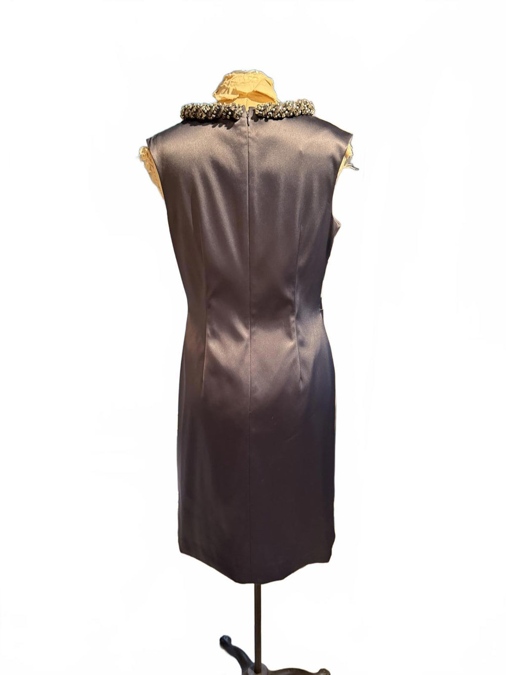 Eliza J. Elegant Sleeveless Satin Dress with Embellished Collar