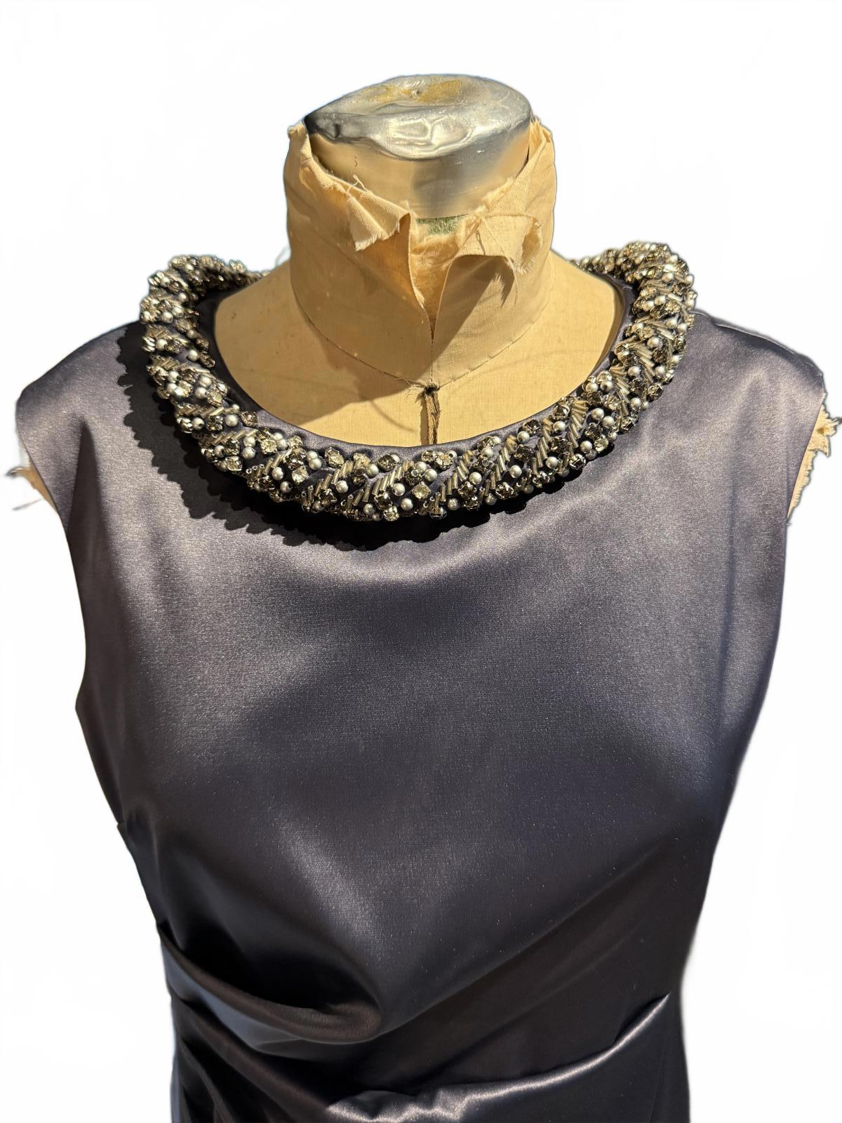 Eliza J. Elegant Sleeveless Satin Dress with Embellished Collar