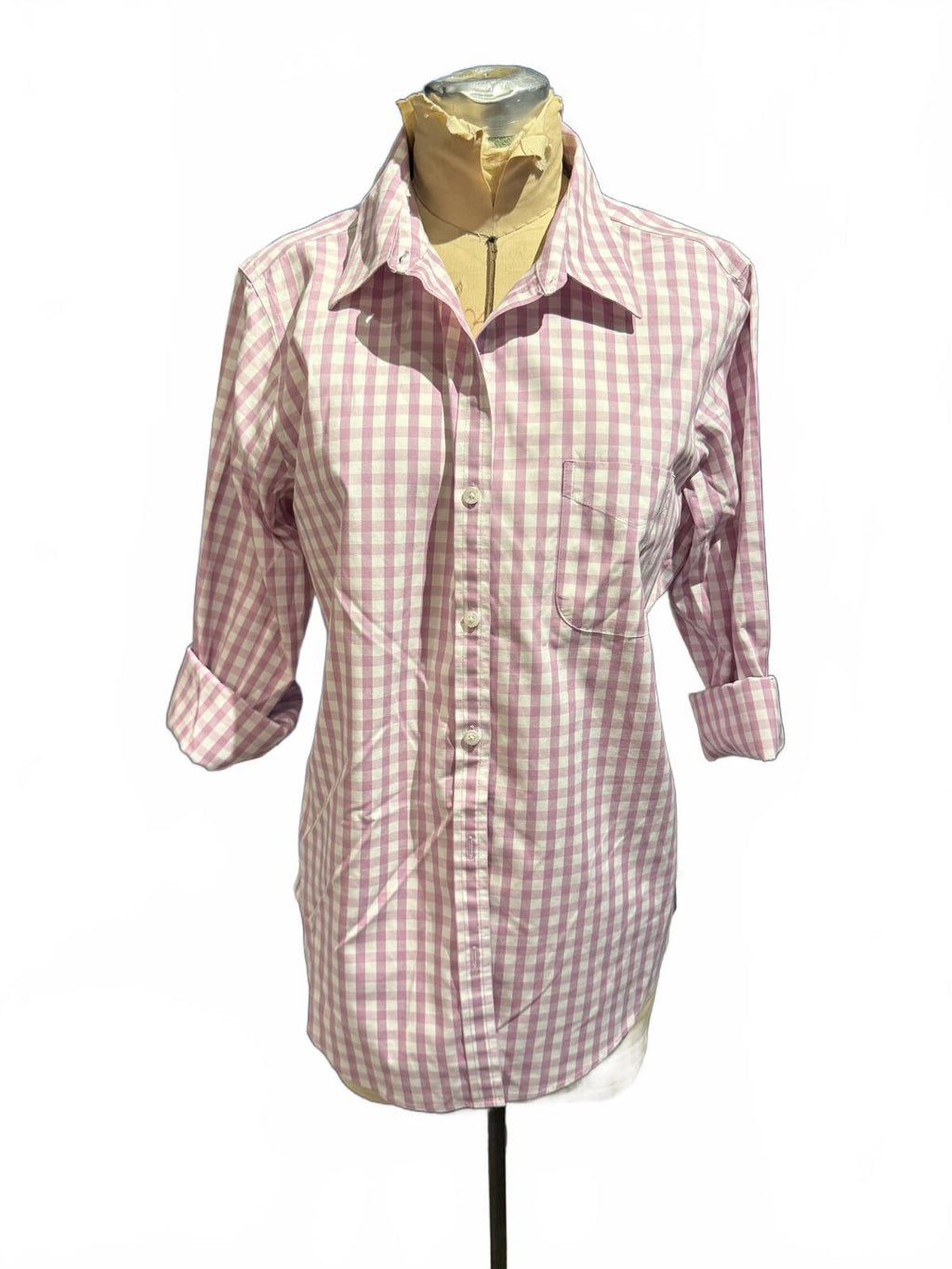 L.L. Bean Pink and White Gingham Button-Up Shirt