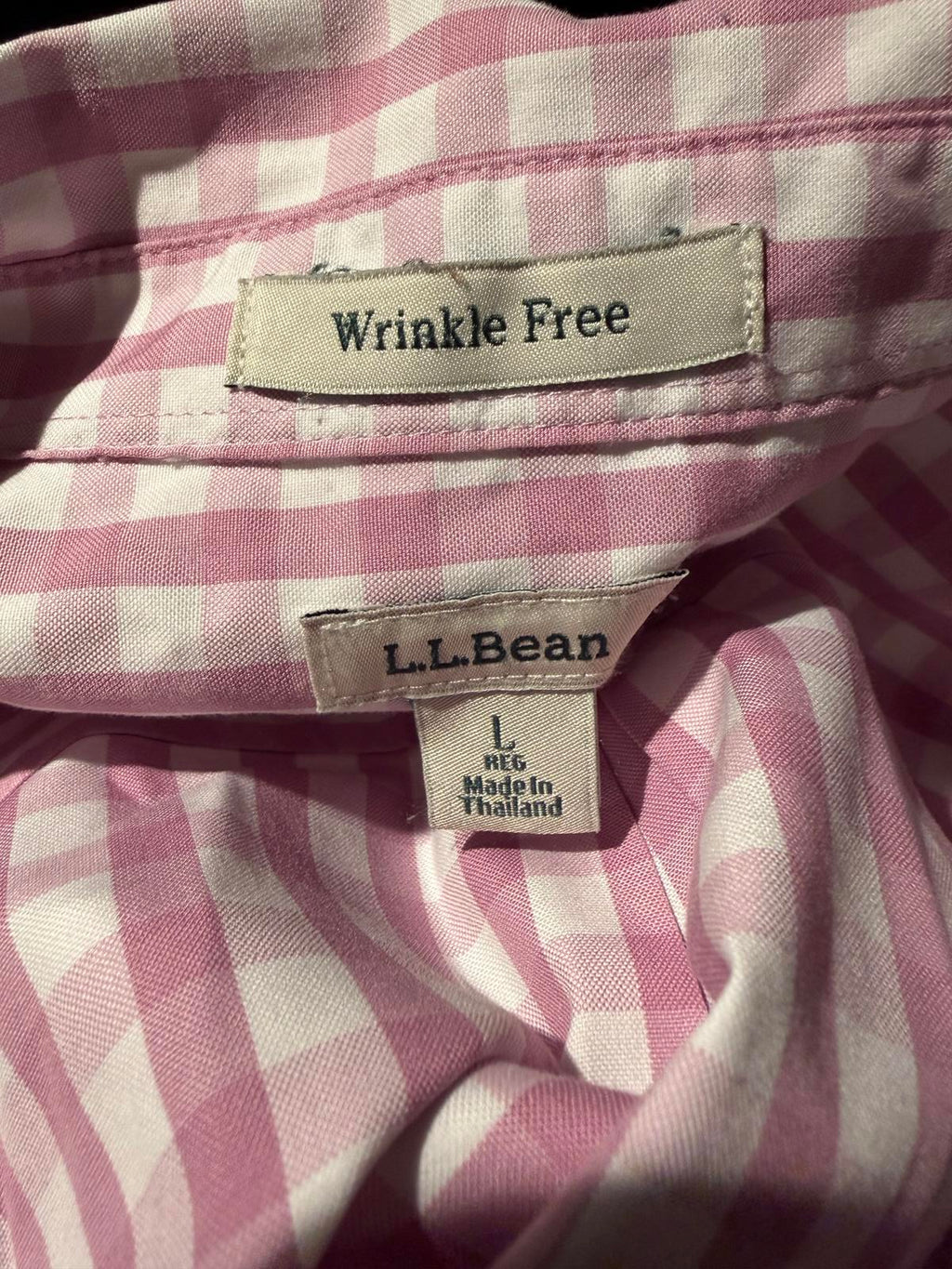 L.L. Bean Pink and White Gingham Button-Up Shirt