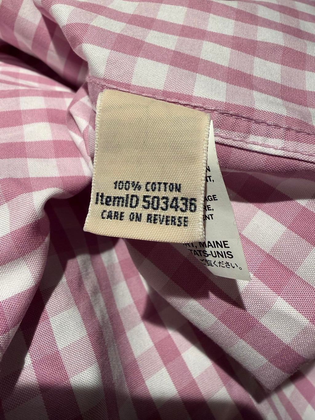 L.L. Bean Pink and White Gingham Button-Up Shirt