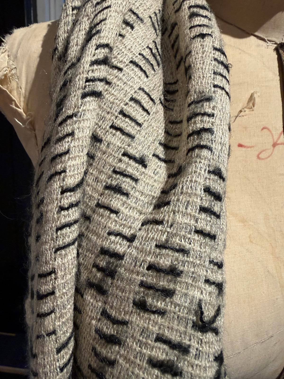 Knit Infinity Scarf with Black Pattern