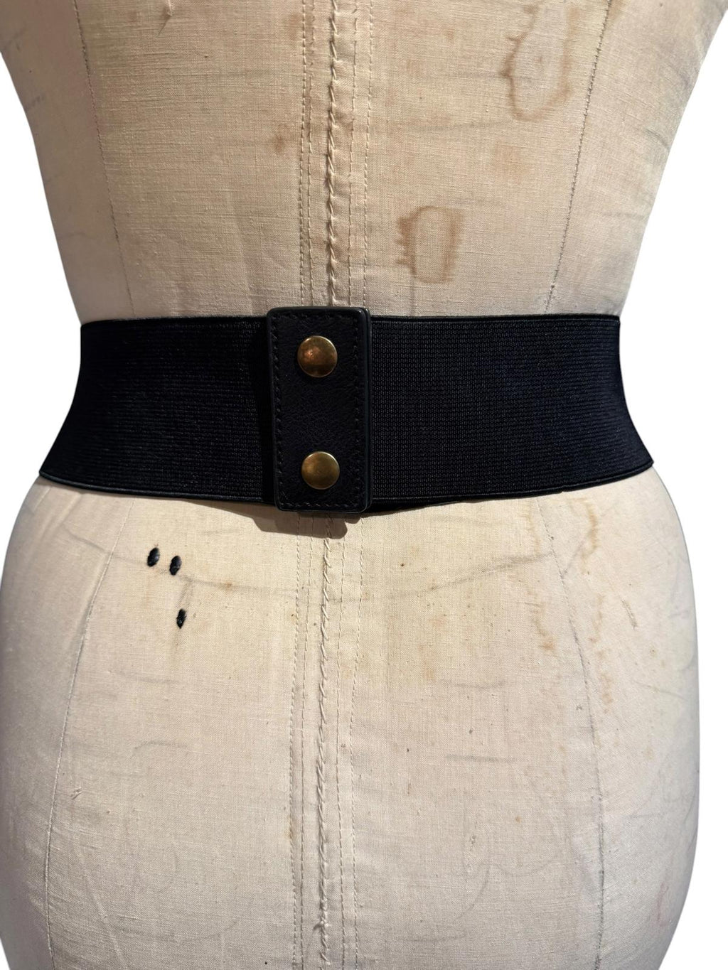 Black Elastic Waist Belt with Woven Faux Leather Detail