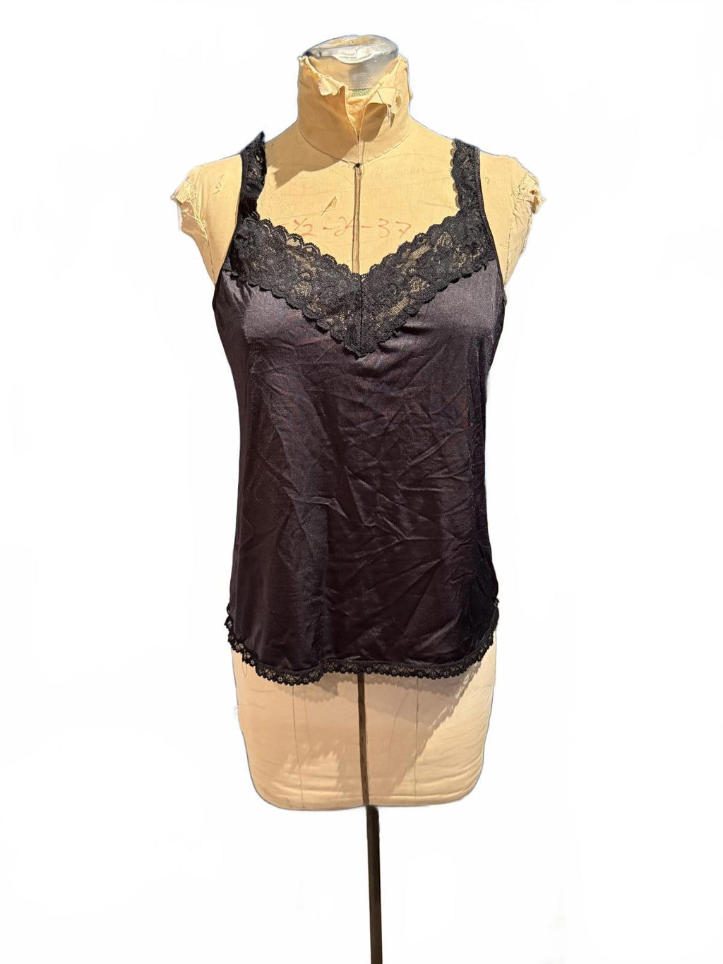 Vanity Fair Black Lace Trimmed Satin Camisole Top